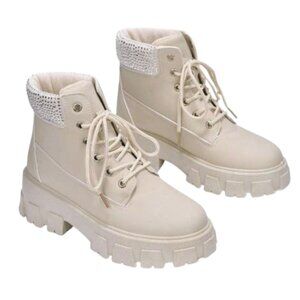 CAPE ROBBIN  LUCIANA RHINESTONE LUG COMBAT BOOTS